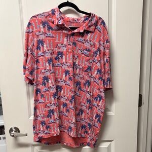 Vineyard Vines Coral and Navy Tropical Shirt